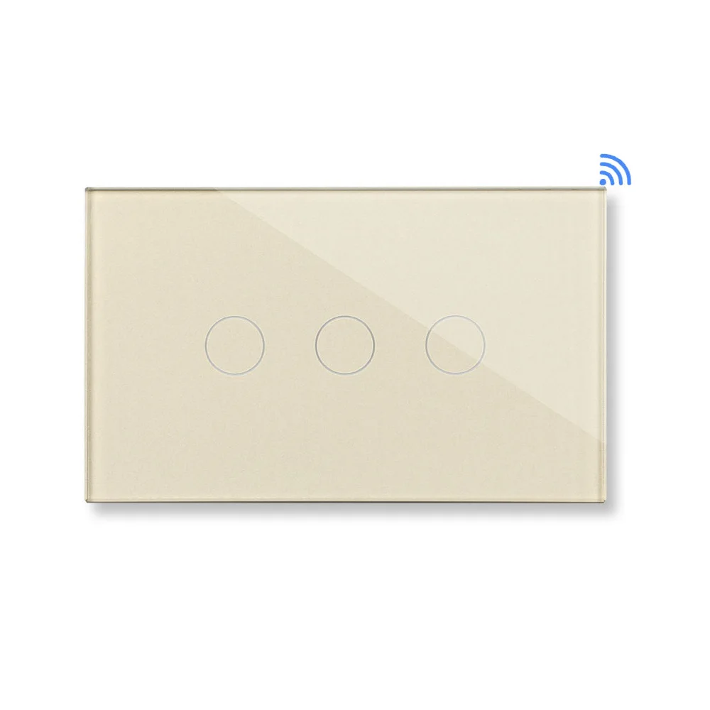 Bingoelec 3 Gang 1 Way Touch Sensor Switch Wireless Remote RF 433 Light Switch Crystal Glass Panel Smart Home Wall Switch