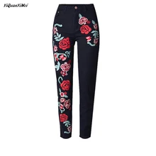 YiQuanYiMei Новая мода 3D женские джинсы с вышивкой джинсы прямого кроя