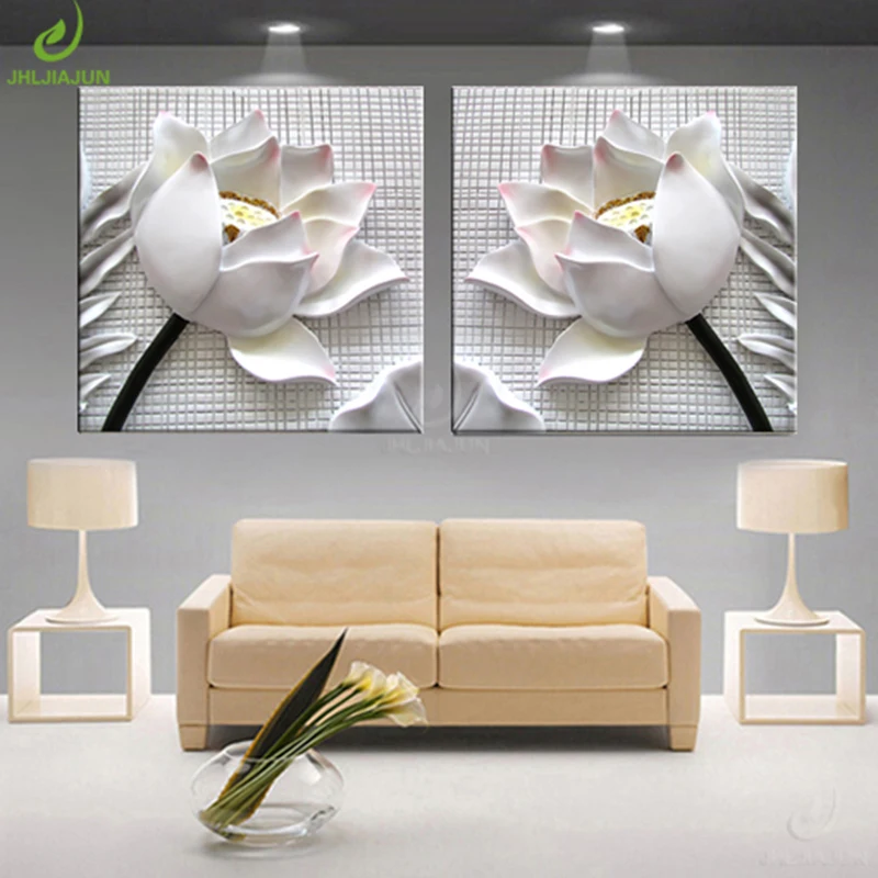 Art Painting Wall Pictures For Living Room 3D Lotus Flower Home Decoration Modular Pictures For Kitchen Art Canvas Print Poster