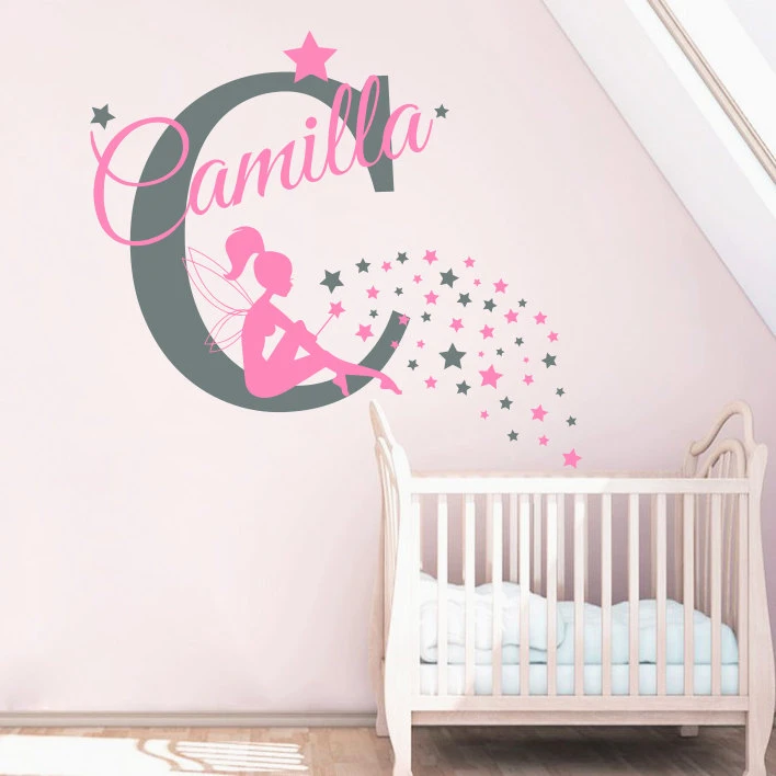 Nom Personnalise Stickers Muraux Fee Decalcomanie Pepiniere Bebe Fille Chambre Chambre Decor Autocollants Personnalise Etoile Vinyle Art Mural Yk 6 Aliexpress