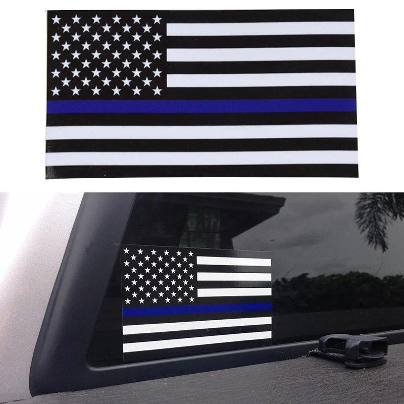 

6.5*11.5cm American Flag Stickers Decal Police Officer Blue Line Sticker Decorative Car Window Wall Stickers Home Decoration