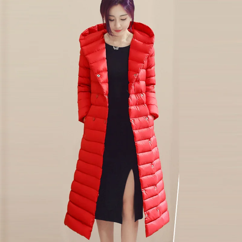 

Women Slim Light Thin Down Jackets Long Casual Hooded 90% White Duck Down Coats Autumn Winter Female Down Outwears YP2044