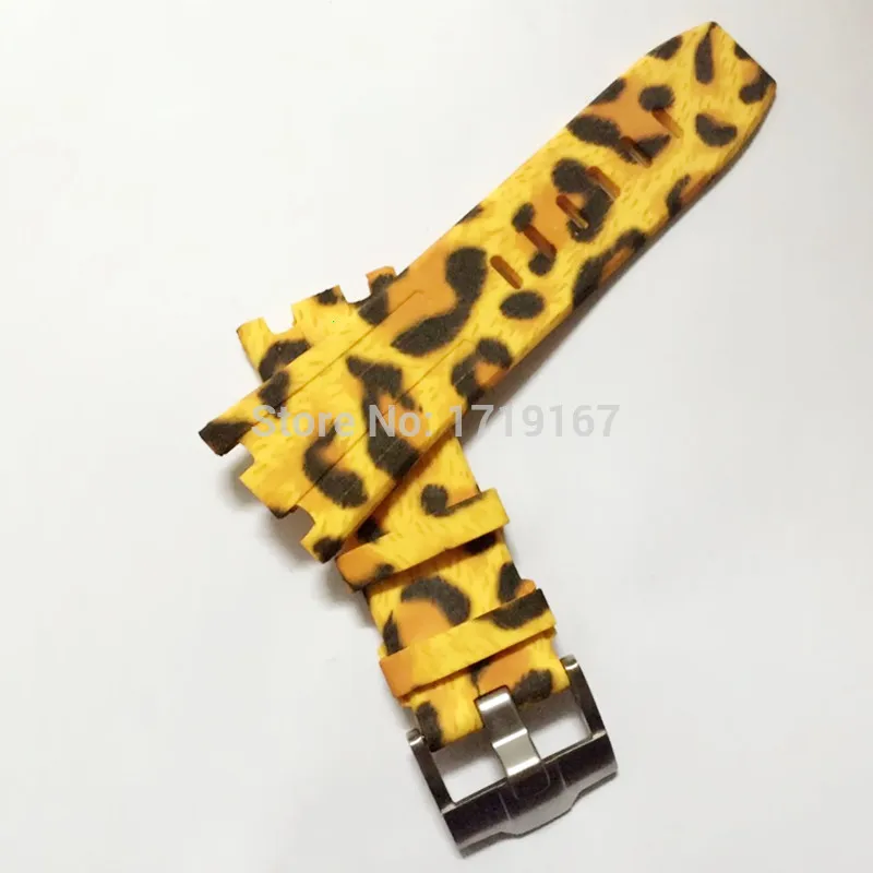 

28mm Tiger Camouflage Rubber Silicone Waterproof Watch Strap Band With Stainless Steel Buckle / Clasp fit AP Watchband