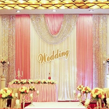 

10x20ft party stage backdrops for wedding decoration background curtains silver sequin backdrop with swags