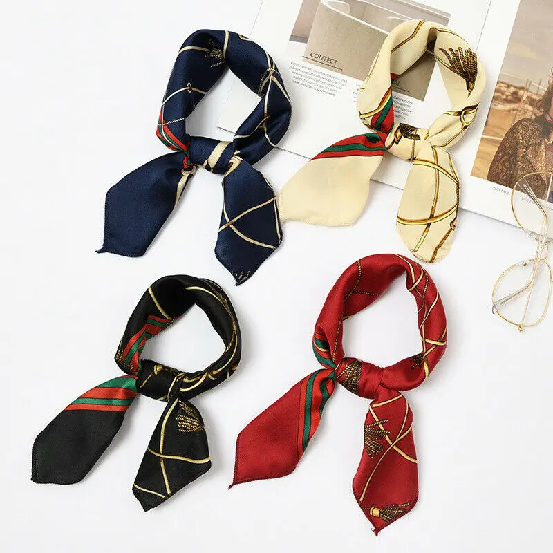 

New Women Silk Feel Satin Small Vintage Hair Tie Band Head Neck Square Scarf