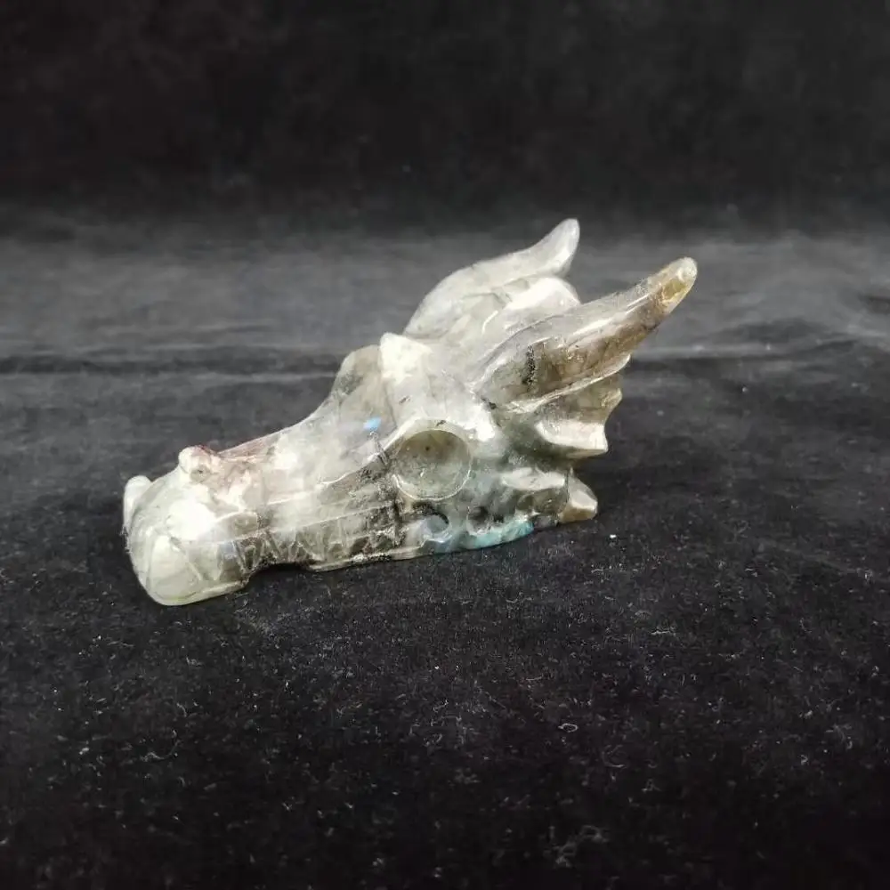 

Amazing! Natural Labradorite Quartz Crystal Carving Dragon Head For Decoration
