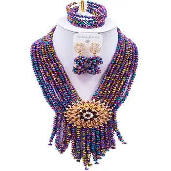 

Well Received Multicolor Plated Crystal Nigerian Women Wedding Necklace Earrings Sets 8C-SK-17