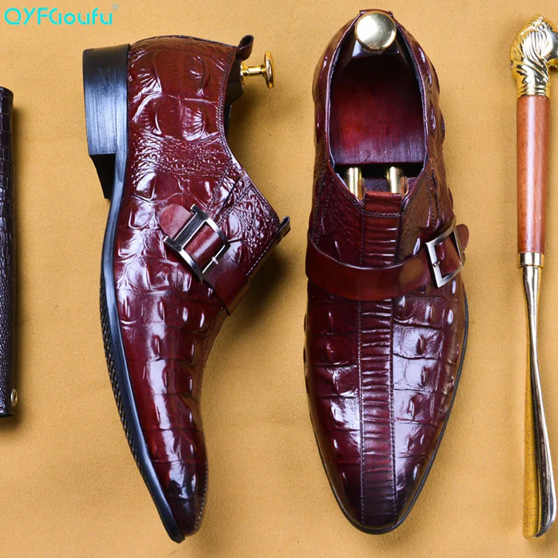 

2019 Crocodile Pattern Genuine Leather Luxury Buckle Wedding Party Dress Shoes Design High Quality Men's Suit Shoes