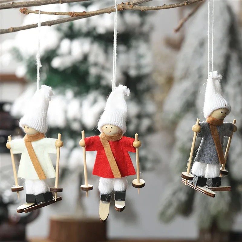 

2019 New Cute Angel Doll Girl Ski Pendant Christmas Tree Decorations for Home Wooden Christmas Tree Ornaments Xmas Gift For Kids