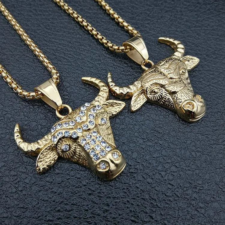 

The golden bull titanium Zodiac Necklace cattle head Pendant fashion jewelry best friends High-quality Promotion G0053