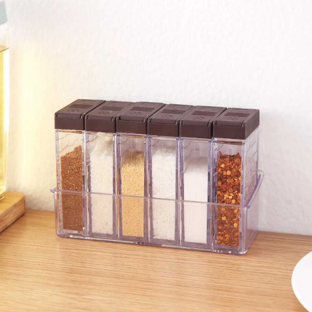 6 шт. прозрачный пластиковый контейнер для приправ с основанием соль для кухни перец тмин, порошок коробка набор MSG приправа коробка для хранения