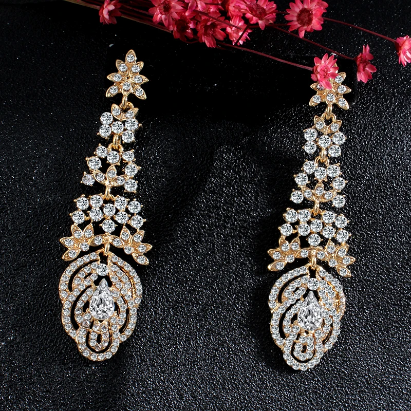 

jiayi jiaduo Women Jewelry Bridal Jewelry Earrings Gold Color Crystal Long Drop Earrings dropshipping