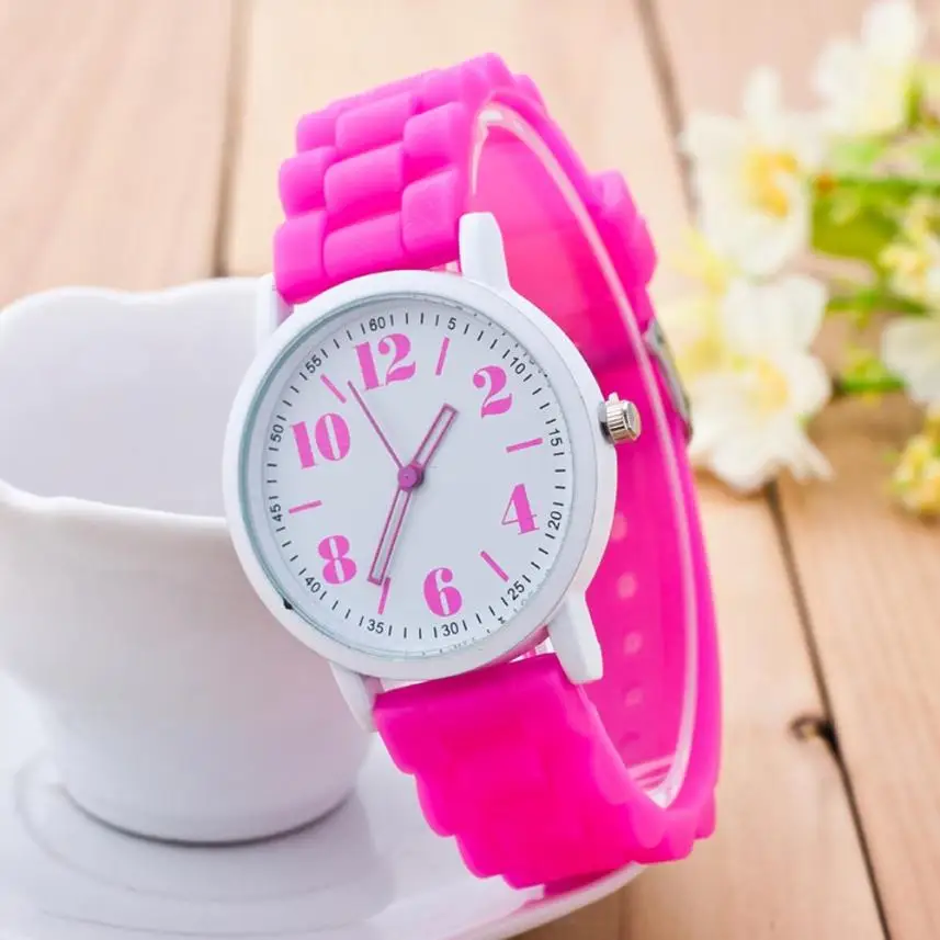 Reloj Mujer, женские кварцевые часы с силиконовым механизмом, женские часы, Топ бренд, роскошные креативные женские часы Bayan Kol Saati Saat - Цвет: Hot pink