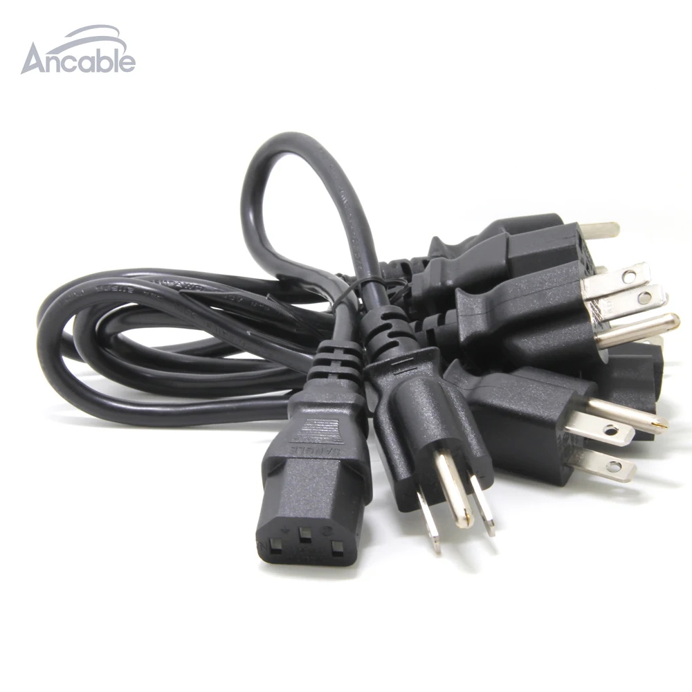 18AWG Short 3-Conductor PC Power Cord NEMA 5-15p to IEC C13 Cable 5-PACK 1ft