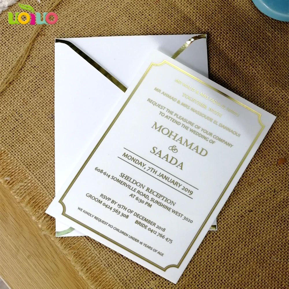 Белое акриловое приглашение на свадьбу с золотой печатью Свадебная пригласительная карта акриловое приглашение на свадьбу Свадебная пригласительная карта с конвертом(минимальный заказ 30 шт