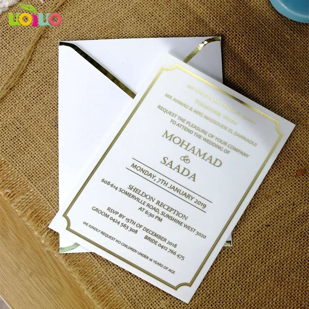  white acrylic card with gold printing wedding invitation card acrylic card wedding invitation card  - 32964883606