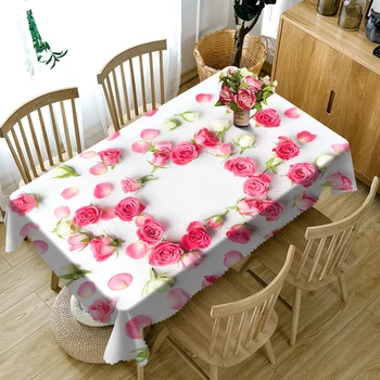 

European 3d Red Roses Flowers print Tablecloth Thicken Polyester Cloth Rectangular and Round Table Cloth for Wedding Decoration