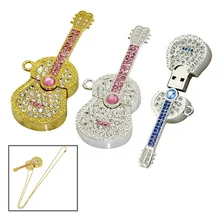 Алмазная гитара с отделкой кристаллами 8 ГБ 16 ГБ 32 ГБ 64 Гб ювелирное ожерелье металлический USB флеш-накопитель U дисковое ожерелье Usb флеш-накопитель для хранения