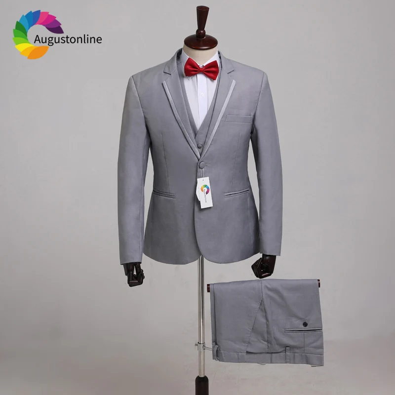 

Grey Men Suits Wedding Suit Slim Fit Groom Tuxedos 3Pieces Custom Made Groomsmen Best Man Blazer Jacket Pants Vest