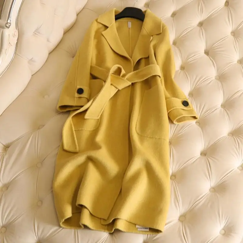 Новая мода шерстяное пальто из шерсти альпаки женское с поясом однотонное весеннее длинное кашемировое пальто тонкое женское пальто дамское зимнее пальто - Цвет: picture color