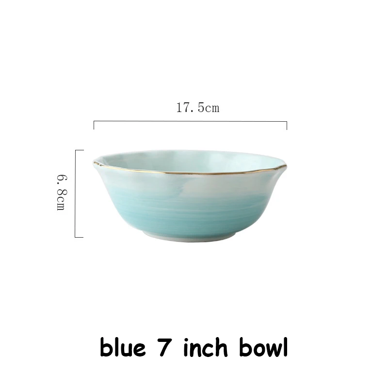Bandhnu Flat Plate Soup Rice Bowl Dinner Dishes Bone China Breakfast Plate Food Tray Fruit Round Plate Coffee Teapot Cups 1pcs - Цвет: blue 7 inch bowl