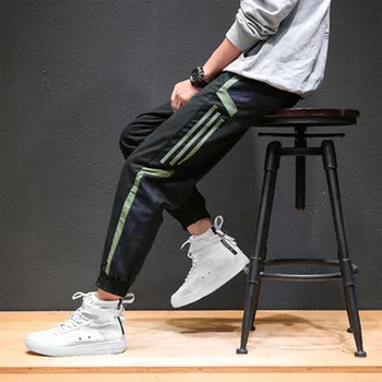 

Plus Size M-5XL High Quality Stripe simple solid trouser Sweatpant New Casual Cotton Pants Fashion Men Hip Pop Pocket Black Pant