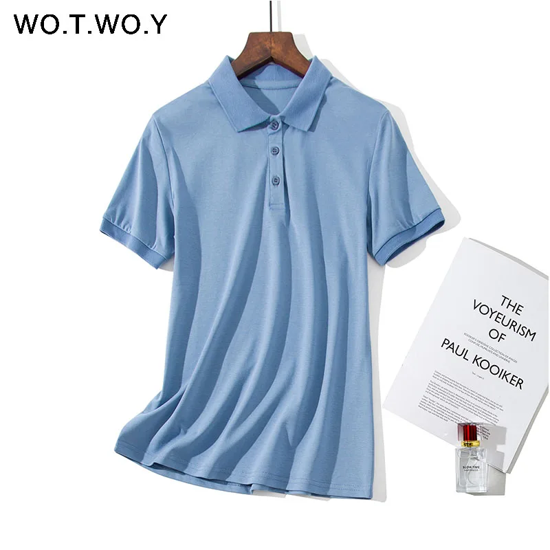 

WOTWOY Polo Shirt Plus Size M-4XL Women Summer Black White Shirt Women Short Sleeve Cotton Soft Breathable Lady Shirts Tops
