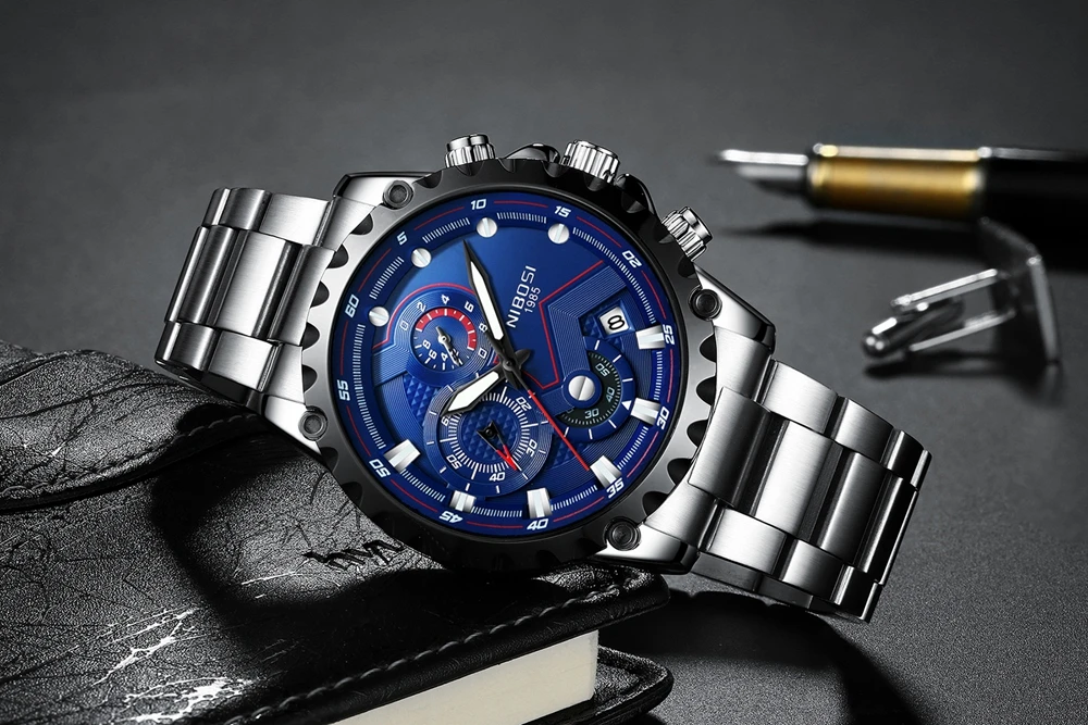 Nibosi часы Для мужчин Спорт Кварцевые часы Для мужчин s часы лучший бренд класса люкс Полный Сталь Бизнес Водонепроницаемый часы мужские наручные