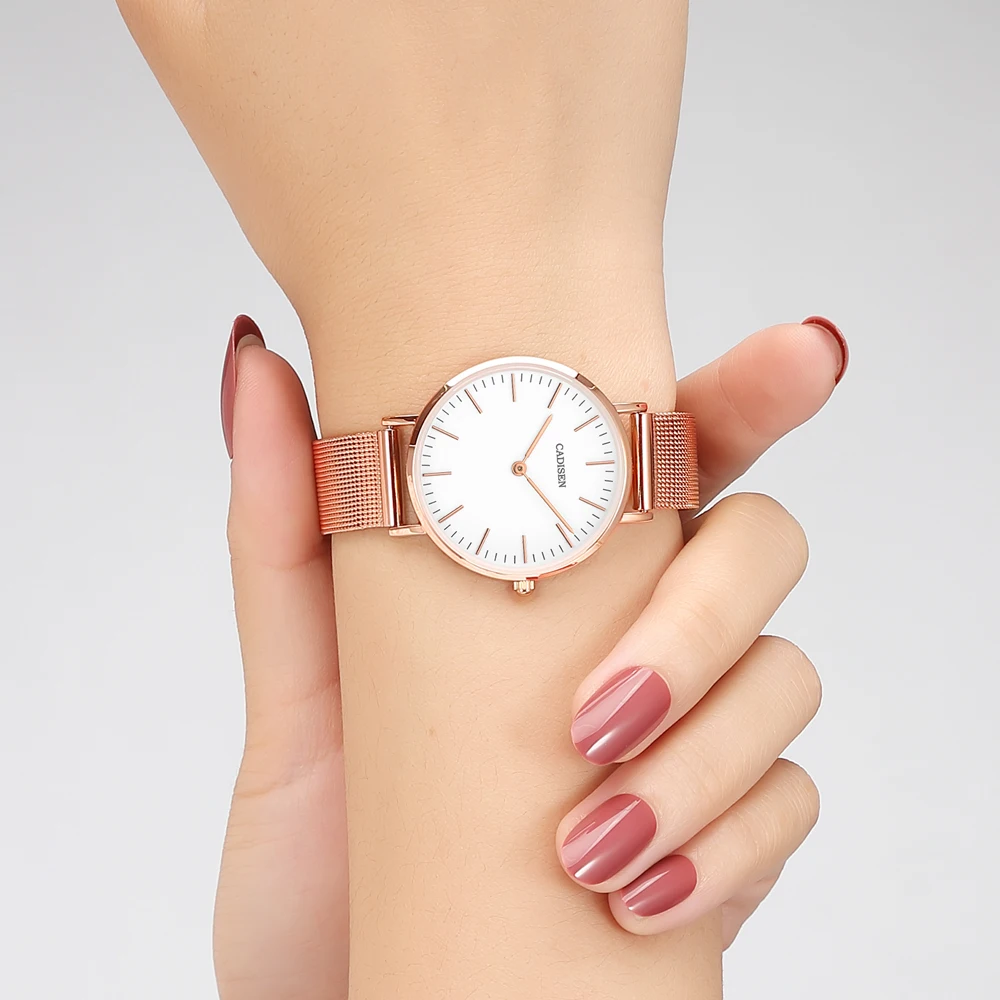 

CADISEN Super Slim Щепка сетки Часы из нержавейки Для женщин брендовые Роскошные Повседневное часы женские наручные часы леди Relogio Feminino