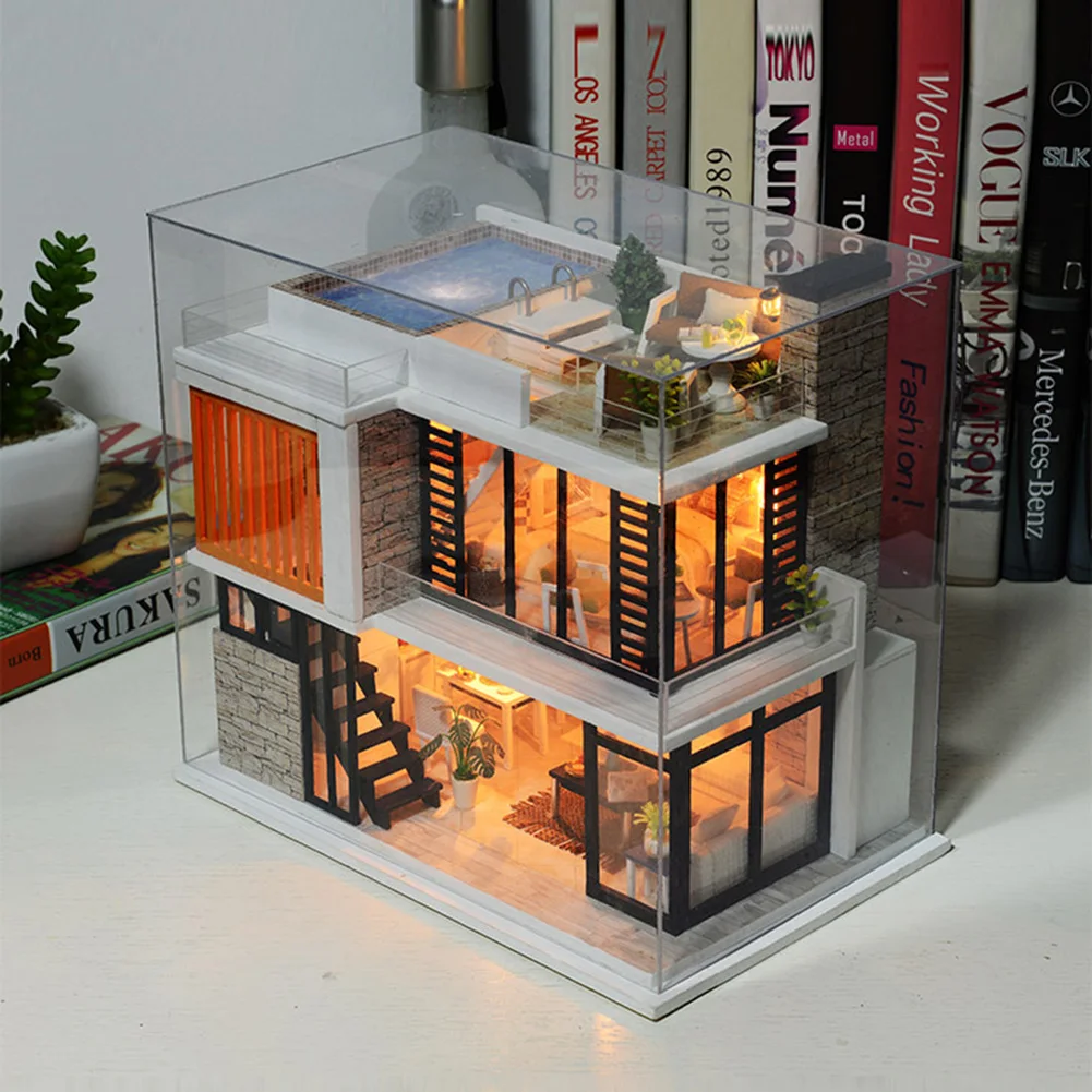 Кукольный дом Diy Миниатюрные деревянные Miniaturas кукольный домик мебель плавательный бассейн Строительство Вилла наборы игрушки для детей
