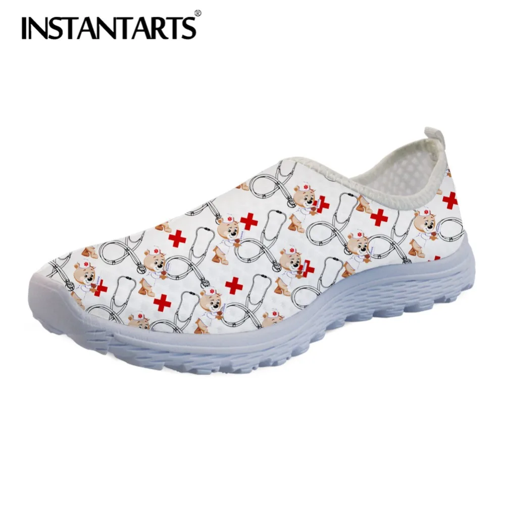 

INSTANTARTS Professional Stethoscope Print Zapatillas Mujer Women Summer Flats Shoes Girl Nurse Bear Doctor Sneakers Mesh Shoes