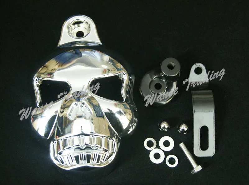 Skull Horn Cover Chrome For Harley Electra Glide Dyna Fatboy Softail