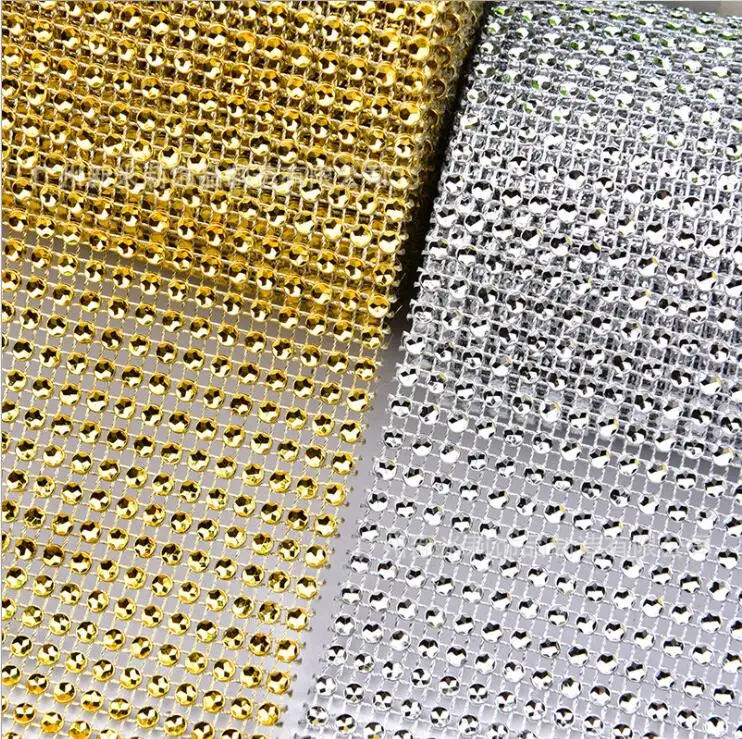 

5 Yards Silver Gold Base Plastic Rhinestones Mesh Trimming Hollow Imitation Crystal Ribbon Cup Chain For Wedding Decoration