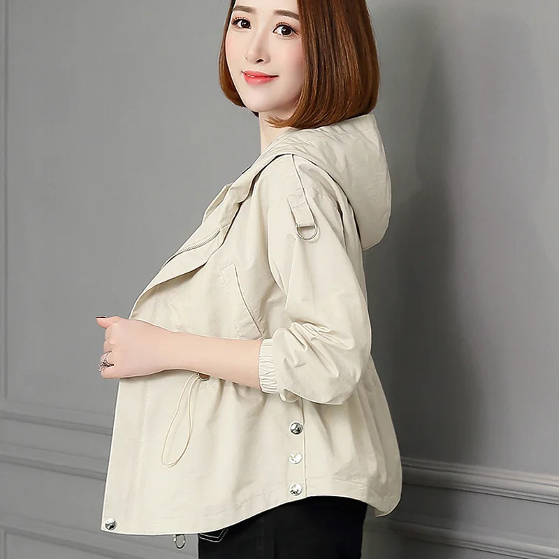 

2019 Spring Fashion Jacket Women Casual Hooded Women Windbreaker Coat Drawstring Waist Loose Outerwear Autumn Jackets X916