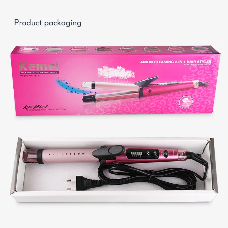 Professional Hair Curler 2 In 1 Hair Straightener& Curling Iron Steam Negative Ion Hair Care Women Hair Styling Tools 40D