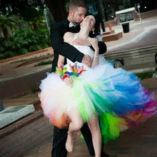 Rainbow Wedding Dresses 2016 Vestido De Noiva Romantic Short Front Long Back Bridal Gown Lace Up Made In China Robe de mariage
