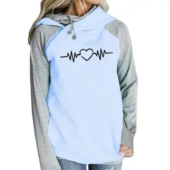 

2018 New Fashion Love Print Sweatshirt Femmes Hoodies Women Kawaii Casual Loose Clothings Cropped Buckle Pullovers for Woman