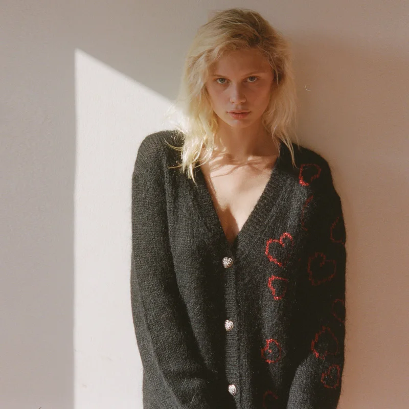 

Imported Mohair Cashmere Women Cardigans Autumn Winter Sweaters Loose Clothing Brand Long Style