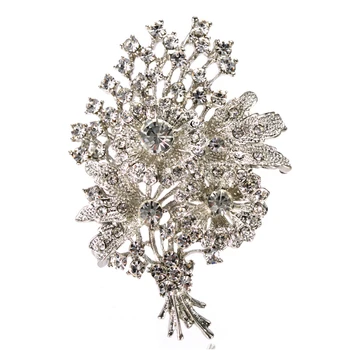 

Large Rhodium Silver Plated Vintage Style Clear Rhinestone Crystal Diamante Wedding Bunch Flower Brooch
