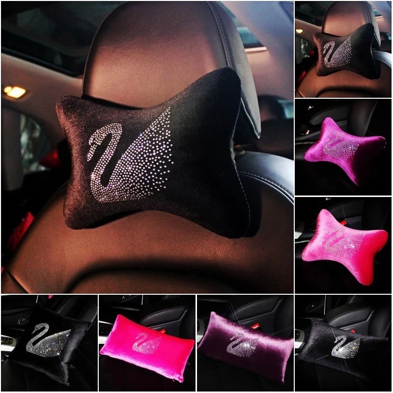 

MR TEA Crystal Swan Car Neck Pillow Soft Version Lumbar Support Back Cushion Car Auto Head Neck Rest Cushion Headrest Pillow Pad