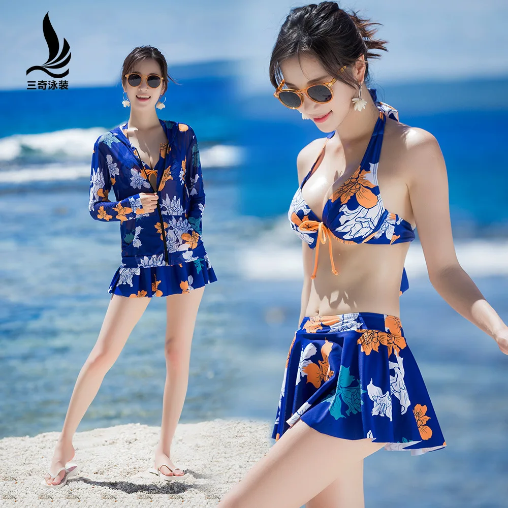SHANQI bikini set Swimsuit Woman Hot Spring Small Chest Gather Together Sexy Smock Swimwear Suit colour block gather bikini set in red