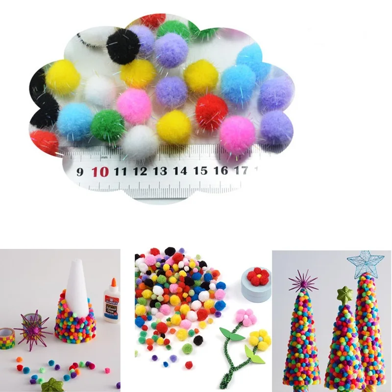 

100Pcs/lot 18mm Glitter Pompom Fluffy Plush Cloth Craft DIY Soft Pon Pom Pon Poms Ball Furball Home Decor Sewing Supplies