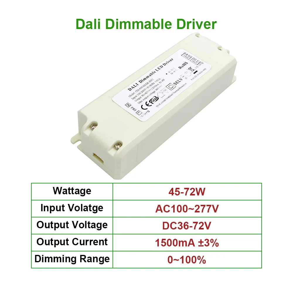 Dali Dimmable 45 Вт до 72 Вт блок питания светодиодный драйвер адаптер Освещение Трансформатор 1.5A для Светодиодный светильник AC100-277V выход DC36-72V