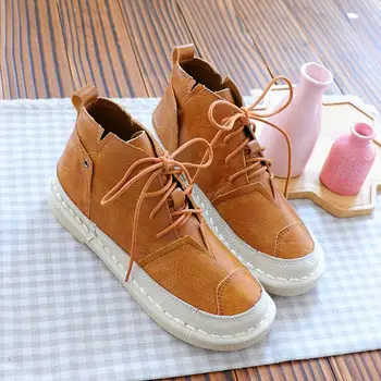 

Nice Winter New Nice Literary Retro Women Booties Genuine Leather Flat Boots Comfortable Martin Boots Bare Boots Handmade Shoe