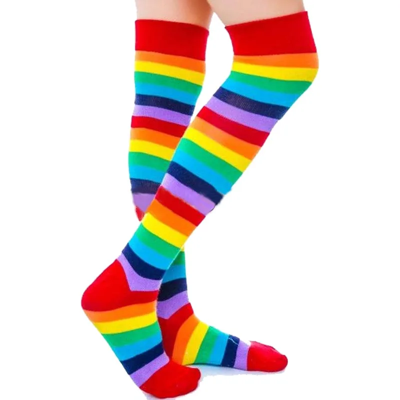 Colorful Rainbow Knee High Socks Cosplay Accessory Womens Mens Mojito