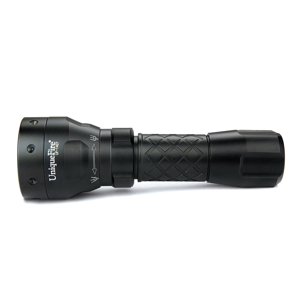 Uniquefire 1407 Led  flashlight Convex Lens Lamp for 118650 Battery Green  Red  White Light LED torch+charger free shipping10