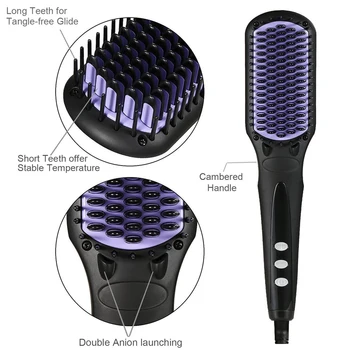 

2 in 1 Ionic Hair Straightener Brush Heating Smoothing Comb With Temperature Lock Function Dual Voltage Straightening Styling