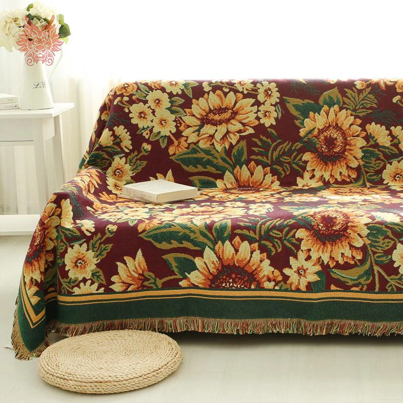 Хлопковое полотенце на диван с герберой дуплексный диван с принтом/одеяло для стула Нескользящая винтажная для дивана крышка кидает SP2208