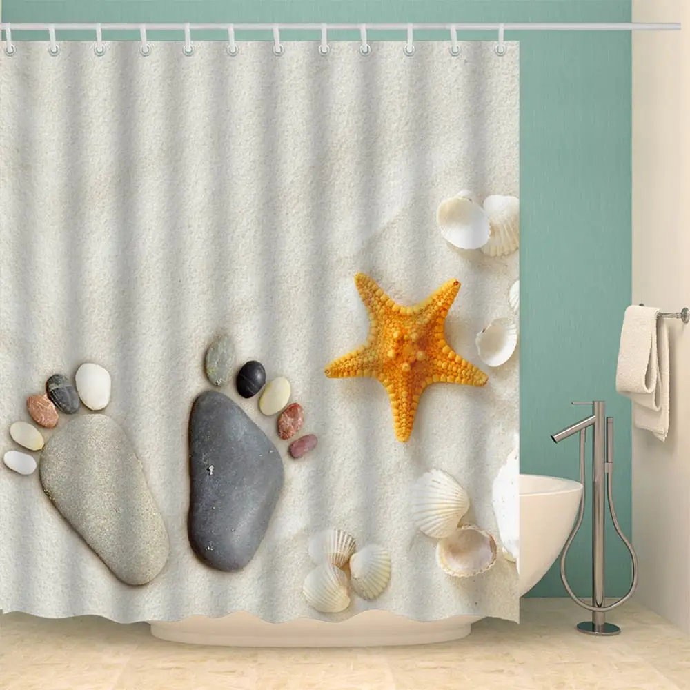 

Svetanya Waterproof Shower Curtain Beach Print (include 12 pcs Hooks) 180*180cm