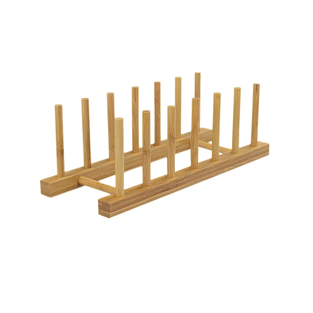 1 Piece Eco Friendly Bamboo Wood Plates/Pots/Pans/Cups Dish Drying Rack Drainer Storage Organizer - 6 Grids Wooden Color